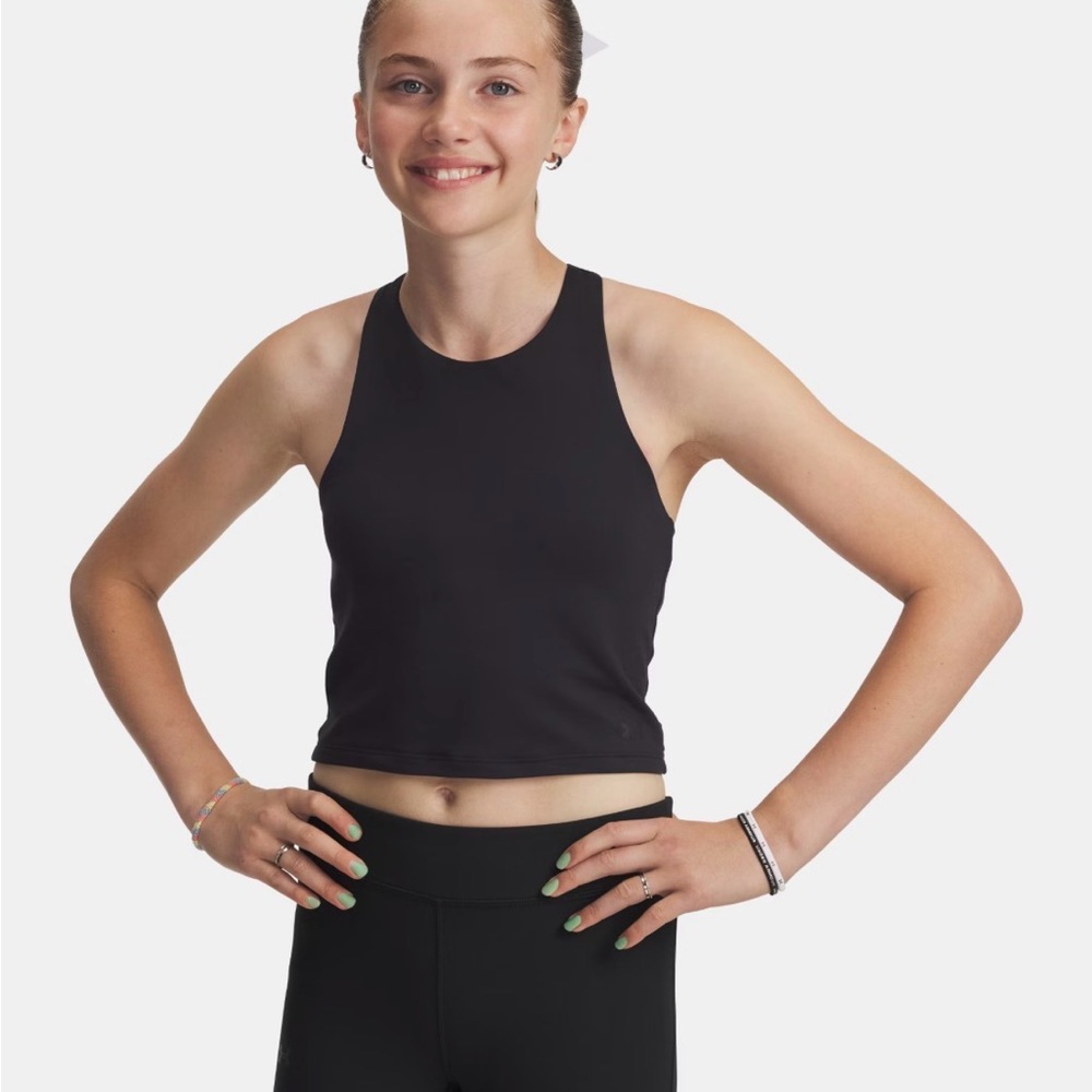 Under Armour Black Fitted Motion Crop Tank Girls Large